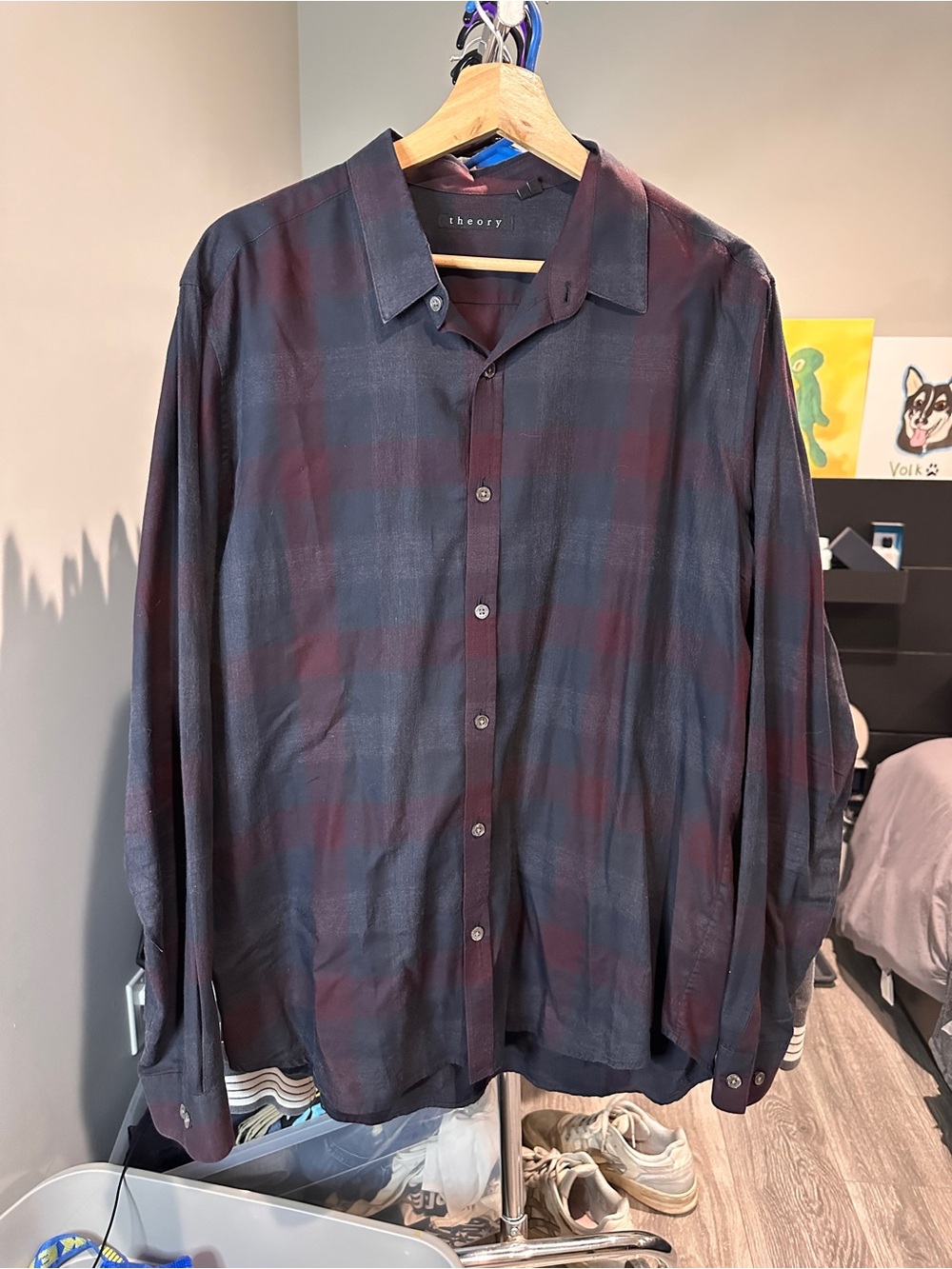 Theory Men’s Plaid Long Sleeve Button Up Dress Shirt Size XL Pre-Owned